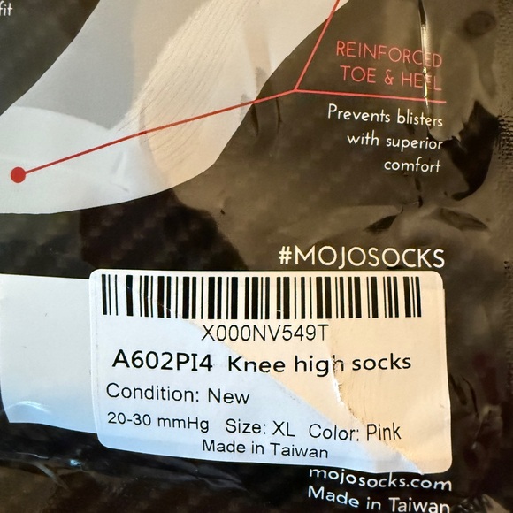 Mojo Pink & White Over the Calf Compression Knee High Socks 20-30 mmHg Size XL - Picture 4 of 5